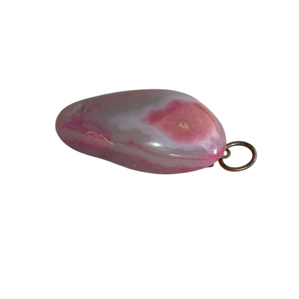 Vintage Pink Agate Stone Teardrop Pendant Natural Polished Gemstone Charm